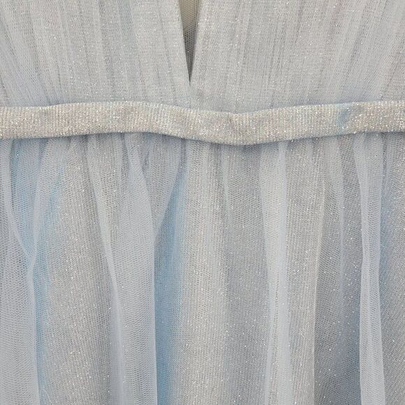 Mac Duggal Gown Elsa Princess Ice Blue Sparkle Plunging V Full Tulle A-line 10 - Picture 10 of 17